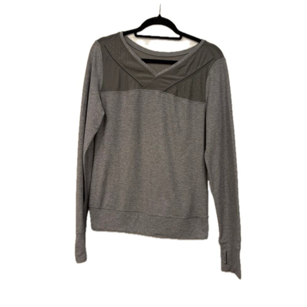 Lululemon Long Sleeve‎ V-Neck Top Size 8 Grey Mesh